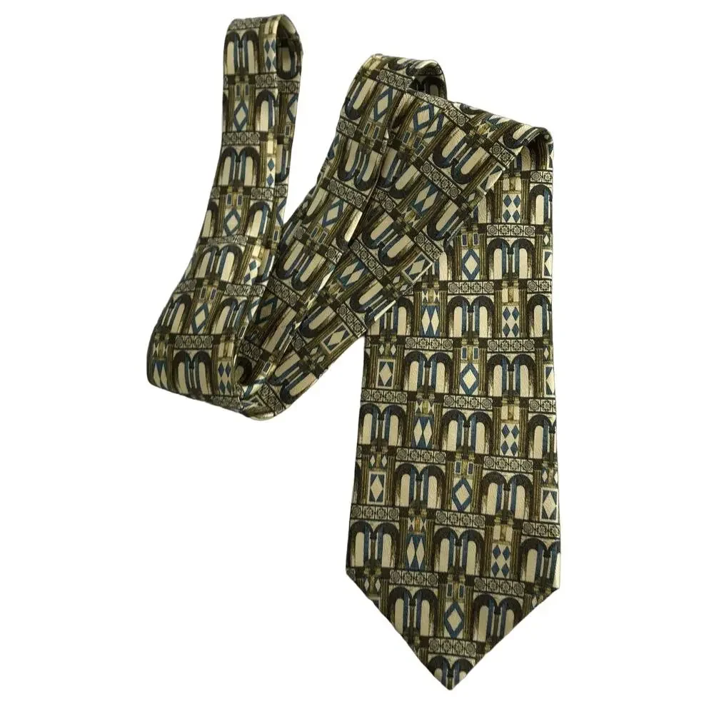 Structure Mens Necktie 100% Silk Brown Blue Beige